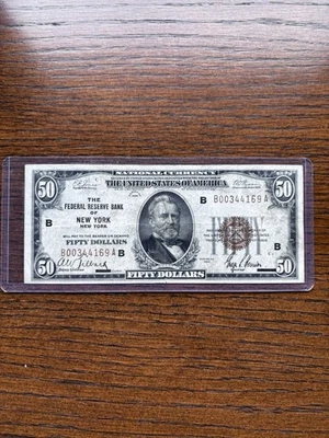 1929 50 Fifty Dollar Bill Federal Reserve Banknote New York - Image 1 of 4
