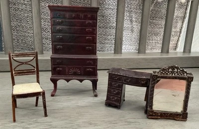 Mueble de colección para casa de muñecas ideal tocador espejo silla hutch plástico marrón Foto 1 de 4
