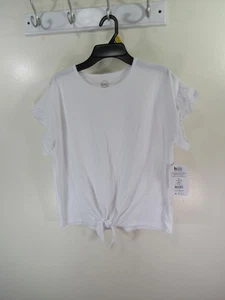 New Wonder Nation Tie Front Tee Size L 10 12 Plus  Girl White Ruffle Sleeve - Picture 1 of 6