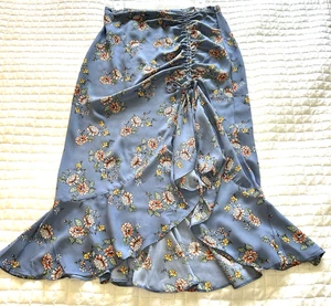MAX STUDIO Ruffle Asymmetrical Tie Skirt Blue Floral Y2K Boho Cottage Medium - Picture 1 of 13