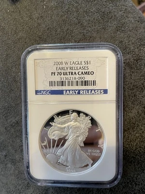 2008-W Proof Silver Eagle NGC PF70 Ultra Cameo. - Image 1 of 2