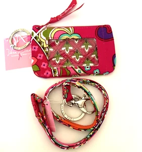 VERA BRADLEY Zip ID & Breakaway Lanyard PINK SWIRLS Key Ring RARE NWT - Picture 1 of 6