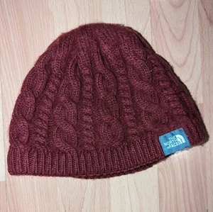 North Face Womens Hat Beanie Rust Small  Wool Cable Knit Fleece Lined - Picture 1 of 7