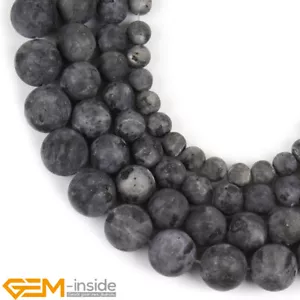 Black Larvikite Jasper Natural Gemstone Frosted Matte Round Loose Beads 15" AU - Foto 1 di 45