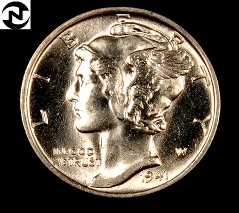 1941 Mercury Dime ~ Gem BU ~ 90% Silver ~ 1 Coin Cover