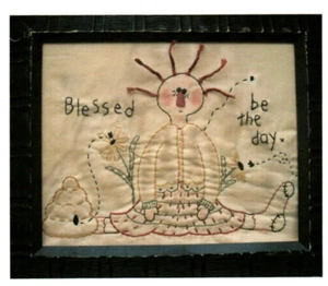 Blessed Be the Day Rag Doll Tea Dyed Muslin Framed Stitchery Pattern Embroidery - Picture 1 of 3