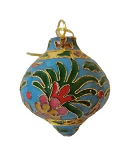 Cloisonne Teardrop Ornament Blue Gold Miniature 2.5 Inch - Picture 1 of 5
