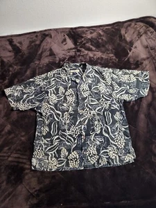 Camisa Hawaiana De Colección Tommy Bahama Seda Para Hombre Mediana Tropical Floral Negra Gris - Imagen 1 de 7