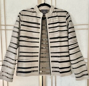 NWOT $395 Kushi Taupe Lambskin Leather/Black Sheer Mesh Modern Spring Jacket S - Picture 1 of 9