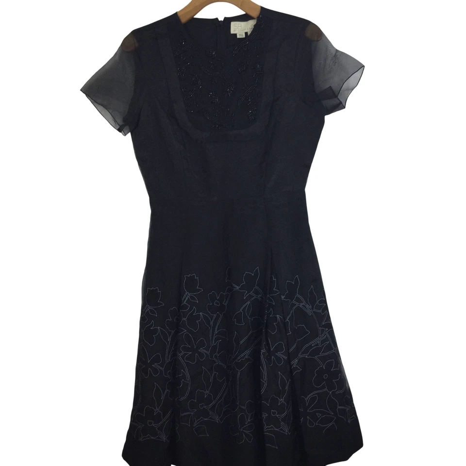 SB by Sachin & Babi Embellished Illusion Short Sleeve Lace Dress Black 8