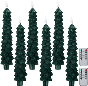 6 Pcs Christmas Flameless Taper Candles with Remote Timer 9.7 Inch Real Wax Batt - Picture 1 of 7