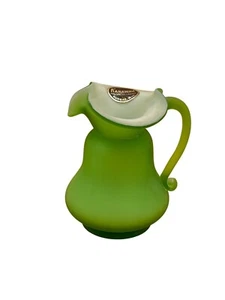 Vintage Kanawha Green Matte Cased Glass Pitcher/Bud Vase 4" Tall Handkerchief Ri - Picture 1 of 7