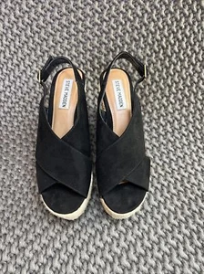 Steve Madden Black Faux Suede Espadrille Wedge Sandals Women Size 7 M - Picture 1 of 22