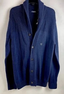 CHAPS Sweater Men Size Medium Classic Navy Blue Button Up Cardigan Thick Knit - Picture 1 of 13