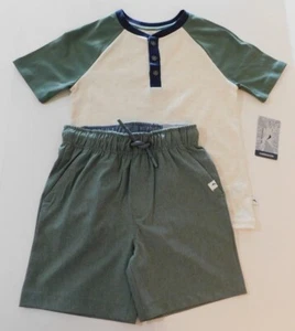 Tommy Bahama Boys T-Shirt & Shorts Green Cream XS/4 Cotton Polyester Henley NEW - Picture 1 of 7
