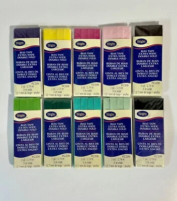 Cinta sesgada Wrights extra ancha doble pliegue PC206 ~ 3 yardas x 0,5" varios colores NUEVO Foto 1 de 4