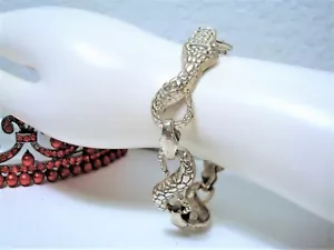 Snake Motif Bracelet Sterling Silver, Stamped 925, 7" Long Chain-Link - Picture 1 of 8