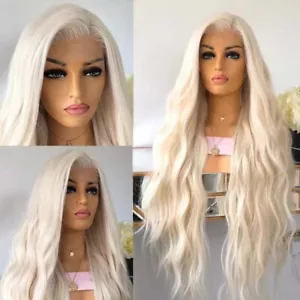 Lace Front Wig Hitzebeständiges Kunsthaar Vorgezupft Platinblond Long Wavy - Bild 1 von 8