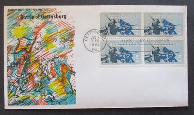 BATTLE OF GETTYSBURG FDC  CACHET OF PAINTING "GLORY" w/BLOCK of 4  Sc#1180  VF - Image 1 of 2