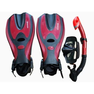 4pc Oz Ocean Red/BLK Abrolhos Swimming Adults L-XL Goggles Mask/Snorkel/Fin Set - Picture 1 of 2