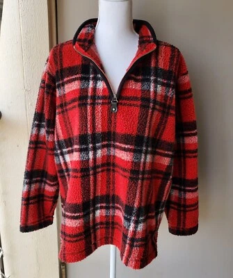 Свитер шерпа Marsh Landing Essentials для взрослых средний красный черный клетчатый 1/2 на молнии - Изображение 1 из 4