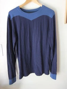 J Peterman Men's Blue Colorblock Long sleeve Cotton Pull over T- Shirt Sz Medium - Picture 1 of 6