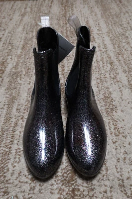 Gummistiefel Damen SEGUE Stiefeletten Schwarz mit Multicolor-Glitzer Gr.38