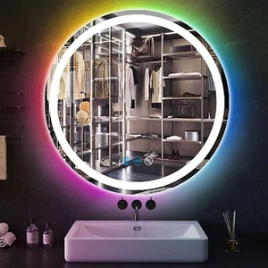 Round Led Bathroom Mirror with RGB Backlit/Front Lit Antifog Circle Wall Mirror - Picture 1 of 33