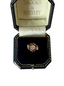 1976 Ruby & Diamond Ring 9ct Gold Vintage Ring Diamond Ruby Ring - Size P 1/2 - Picture 1 of 14