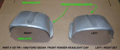 1958 FORD SEDAN FRONT FENDER HEADLIGHT CAP #1887PR. LEFT/RIGHT PAIR EMS AUTO - Image 1 of 2