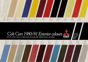 Brochure feuille unique Mitsubishi Colt gamme couleurs extérieures 1980-81 marché britannique