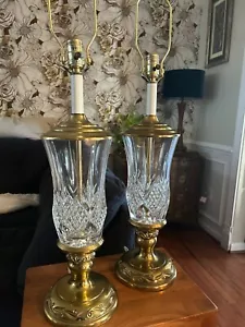 Rembrandt Stiffel Cast Brass & Cut Crystal Regency 34" Table Lamp's Pair (2) - Picture 1 of 5