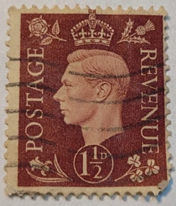 Postage Revenue ~ King George VI ~ Brown 1½D Stamp ~ Posted/Used ~ 1940's ~ D36 - Picture 1 of 6