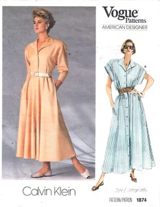 Vogue 1874 80s Calvin Klein pattern size 10 shirtmaker dress button front - Picture 1 of 2