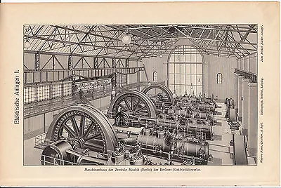 1895 Original Antique Print Meyers Elektrische anlagen Electric power system - Image 1 of 4