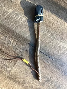 Native American 12 in. drum stick/beater w/4 yellow beads & leather lace strap - Picture 1 of 4