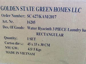 Water Hyacinth Storage Laundry organizer Tote Basket Set of 3 - Picture 1 of 6