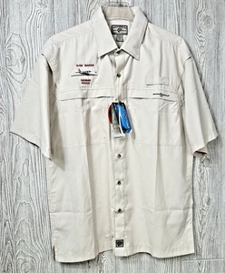 Camicia da pesca Hook & Tackle Peninsula uomo G58 Baron ricamo taglia M SS nuova con etichetta - Foto 1 di 24