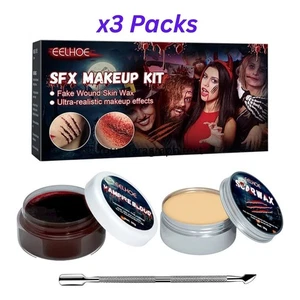 EELHOE Halloween Wax Makeup Prosthetic Scars 3 Pack – Face & Blood Effects - Picture 1 of 10