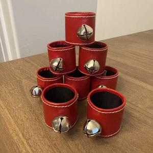 8er Set Kunstleder Weihnachten Serviettenringe mit Jingle Bells - Landhaus Urlaub - Bild 1 von 6