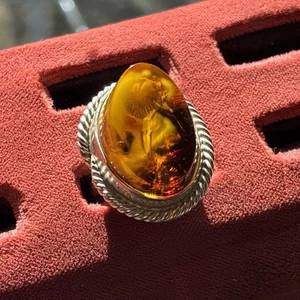 Statement-Ring 925 Sterlingsilber & baltischer Bernstein Größe 7 - Bild 1 von 9