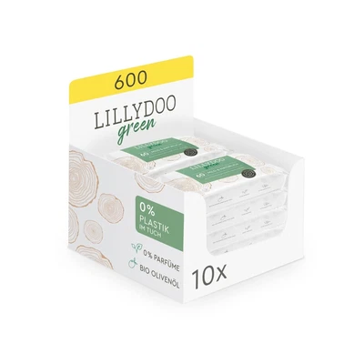 BESUCHE DEN LILLYDOO- LILLYDOO green Natürliche Feuchttücher, 600 Stück (10 x 60), 100% plastikfreies