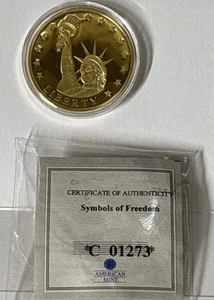 AMERICAN MINT SYMBOLS OF FREEDOM "STATUE OF LIBERTY / EAGLE"  GOLD PLATED COIN - Picture 1 of 7