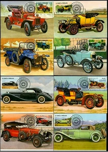 1983 Sao Tome Autos, Autos, Mercedes, Rover, Morris, Renault, 9 Maxikarten - Bild 1 von 2