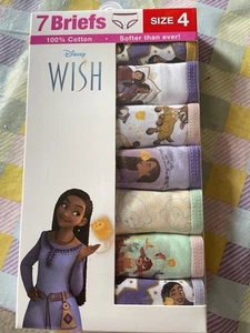 Disney Girls' Wish Size 4 -100% Combed Cotton 7-Pack Underwear - 7 Briefs - Picture 1 of 4