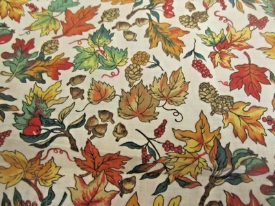 Cotton Fabric AUTUMN LEAVES Fabric ACORNS BERRIES FAbric Traditions BTYx44 - Image 1 of 4