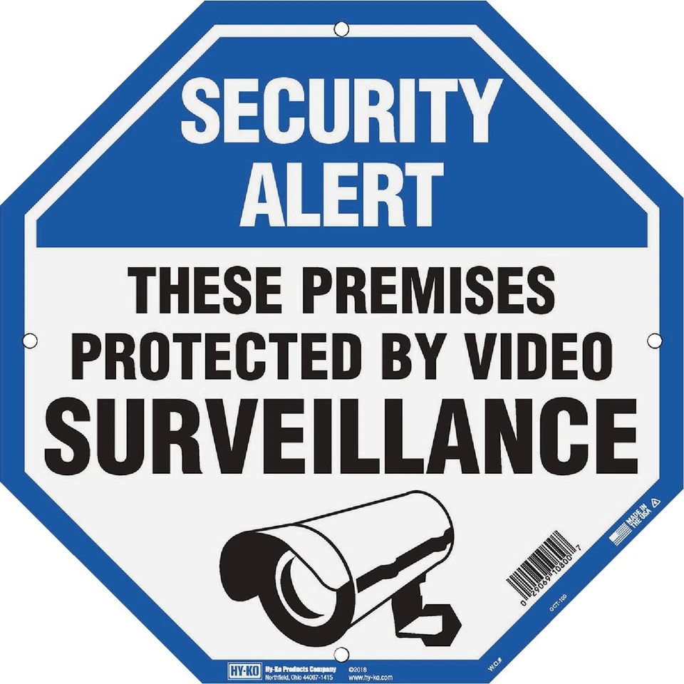 Hy-Ko 12 x 12 Plastic Sign, These Premises Protected By Video Survelliance Hy-Ko - Image 1 of 1