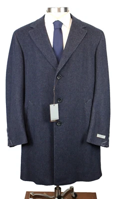 Canali Kei Coat 50 R (60 EU) Mens Navy Grey Stripe Cashmere Modern Fit NWT $2965 - Image 1 of 4