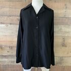Vintage 1970’s Shapely Black Nylon Pointy Collar Button Front Shirt Size Medium