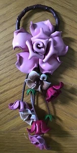 Handmade Genuine Leather Rose Flower w/Snap Loop Bag Charm in LIGHT PINK - Picture 1 of 3